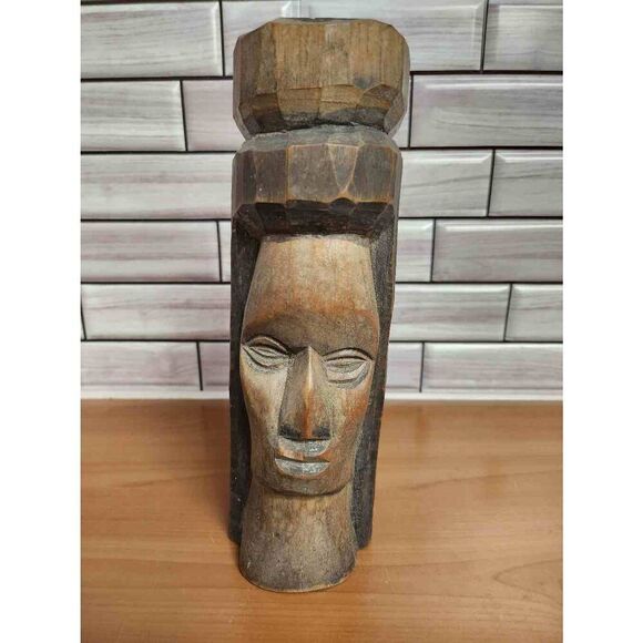 Woman Jamaican Hand Carved Statue Sculpture #A65 - Picture 1 of 8